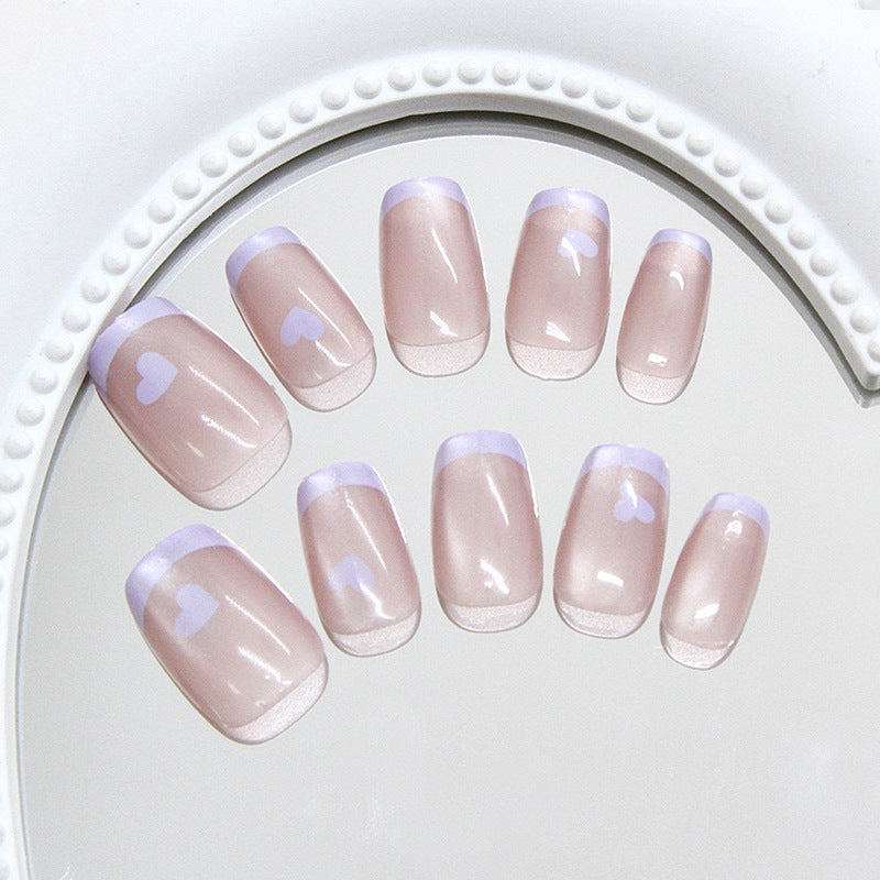 Nail Tips  prefabricated nail milk taro French love cat eye temperament gentle girl  removable nail art｜365nails