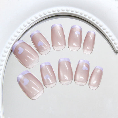 Nail Tips  prefabricated nail milk taro French love cat eye temperament gentle girl  removable nail art｜365nails