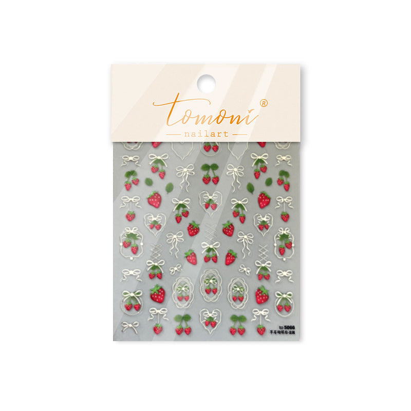 Embossed Fruit Nail Stickers – Cherry & Strawberry Gold Set