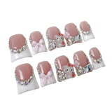 sweet bow cute KT cat  Duckbill Shape nail ice through French flash Handmade Press-on Nails fake nails｜365nails