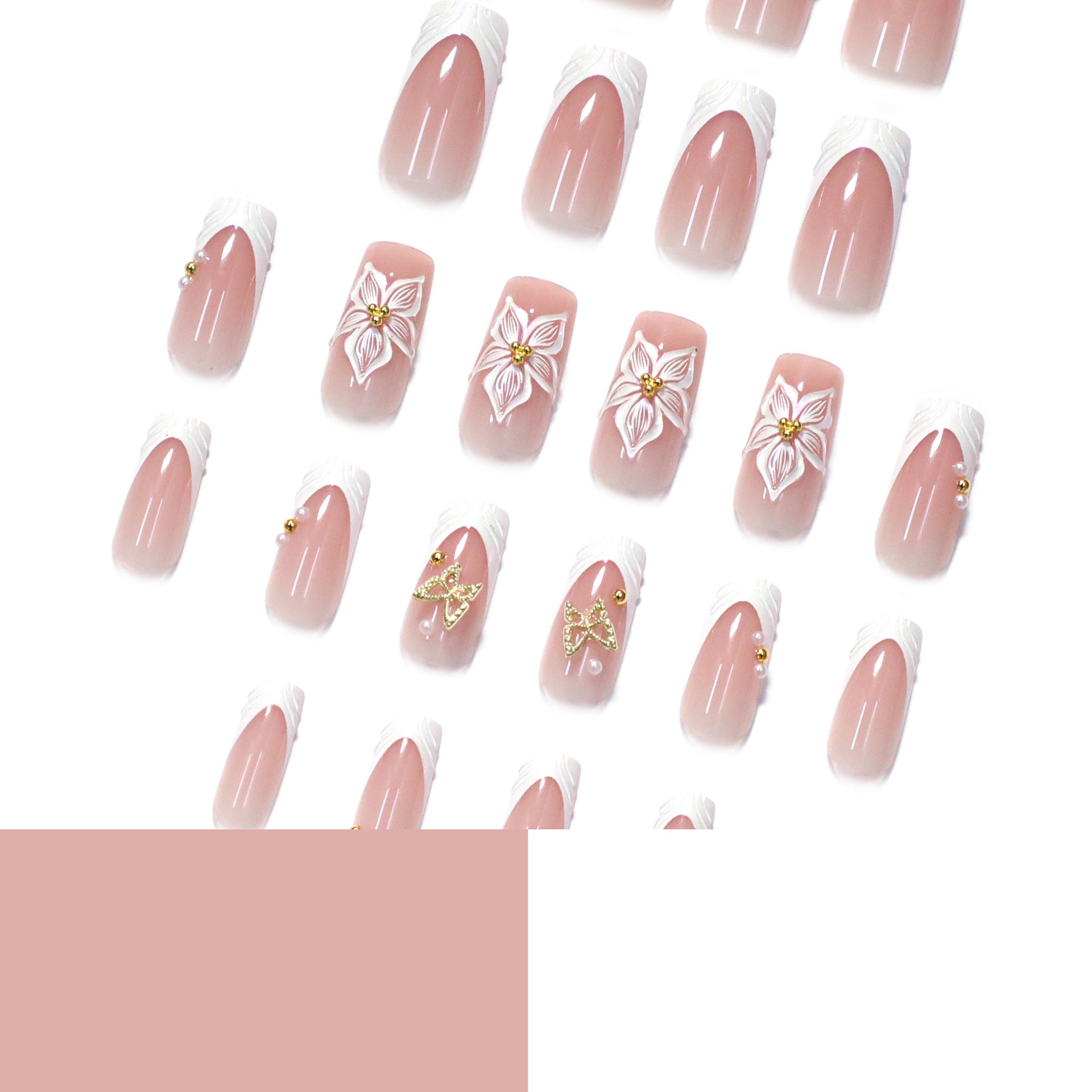 Short Almond Press On Nails with Pink Base & Red Polka Dot & Plaid Accents