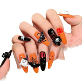 Halloween Ghost Skull Orange Black Horror Press On Nails