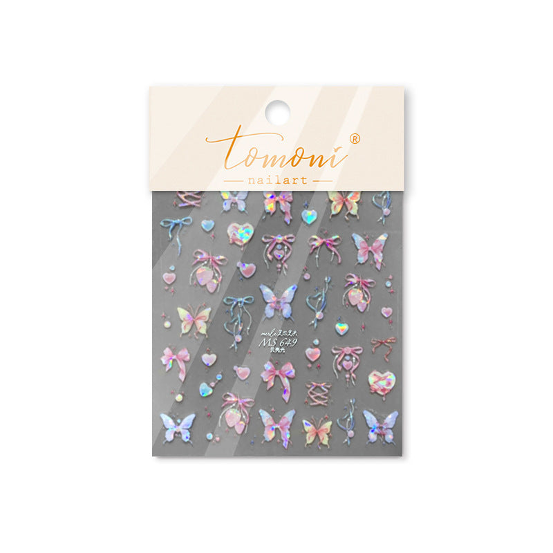 Iridescent Butterfly Bow Collection: "Pastel Dream" – 3D Holographic Nail Sticker