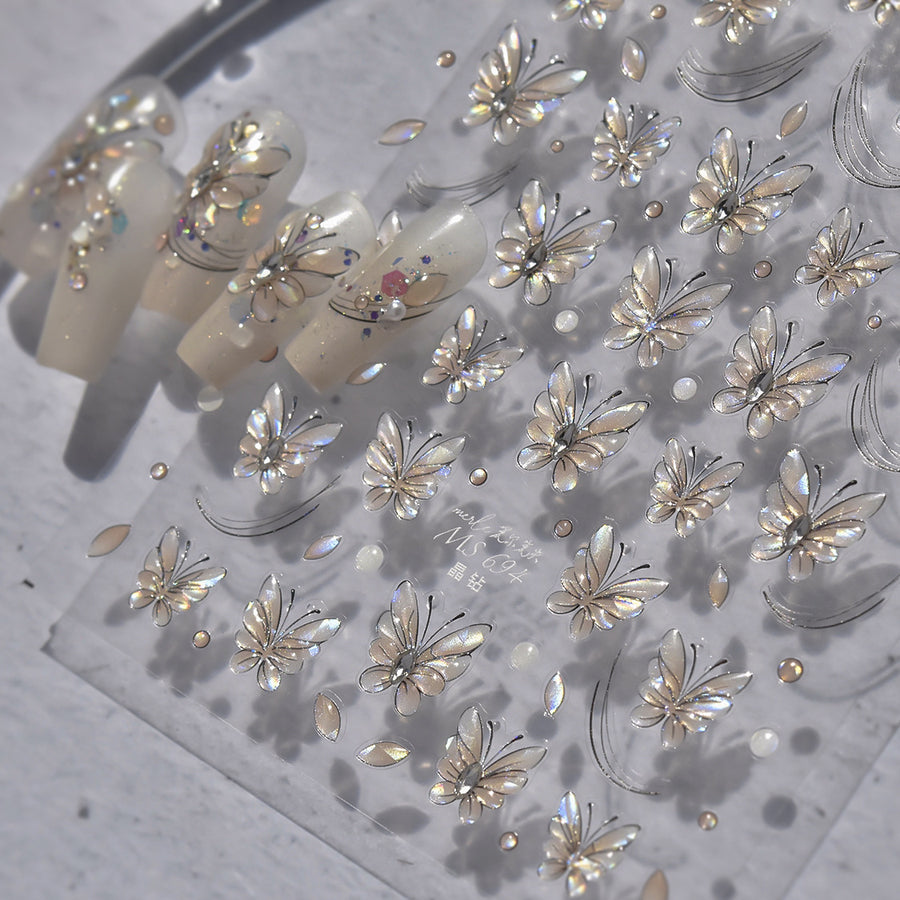 365nails: 샴페인빛 크리스탈 나비 네일 아트 스티커