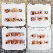 365nails: "caramel bakery bear" – unhas postiças redondas curtas artesanais para crianças