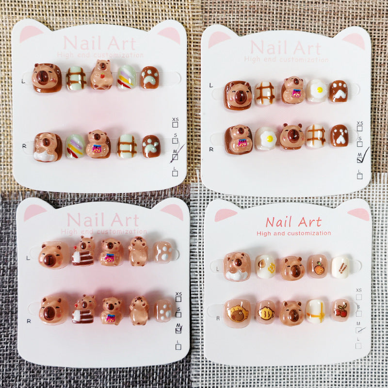 365nails: "caramel bakery bear" – short round handmade kids press-on nails
