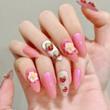 Three-dimensional pinched strawberry egg flower painted spring and summer pure handmade nails | 365nails