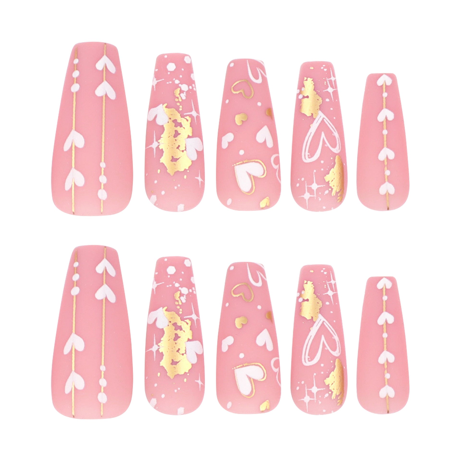 芭蕾形 手感霧面古銅色美甲 ─ 愛心與星芒可拆卸成品 批發｜365nails