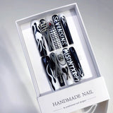 Black White Gothic Cross Flame Statement Press On Nails