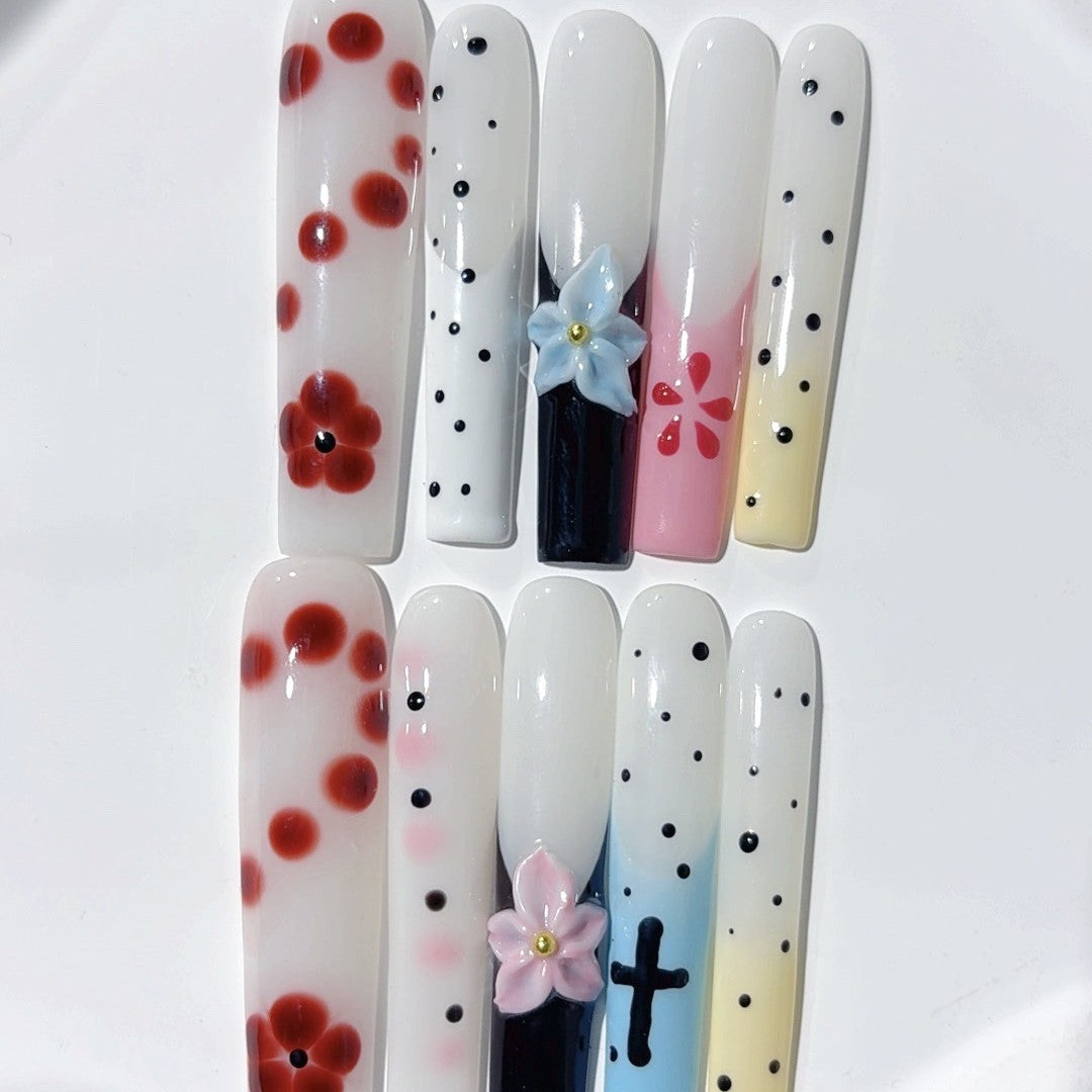 Hand Painted Floral Gradient Luxury Press On Nails