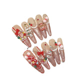 Pink Glitter Christmas Press‑On Nails – Santa & Candy Ornament Design