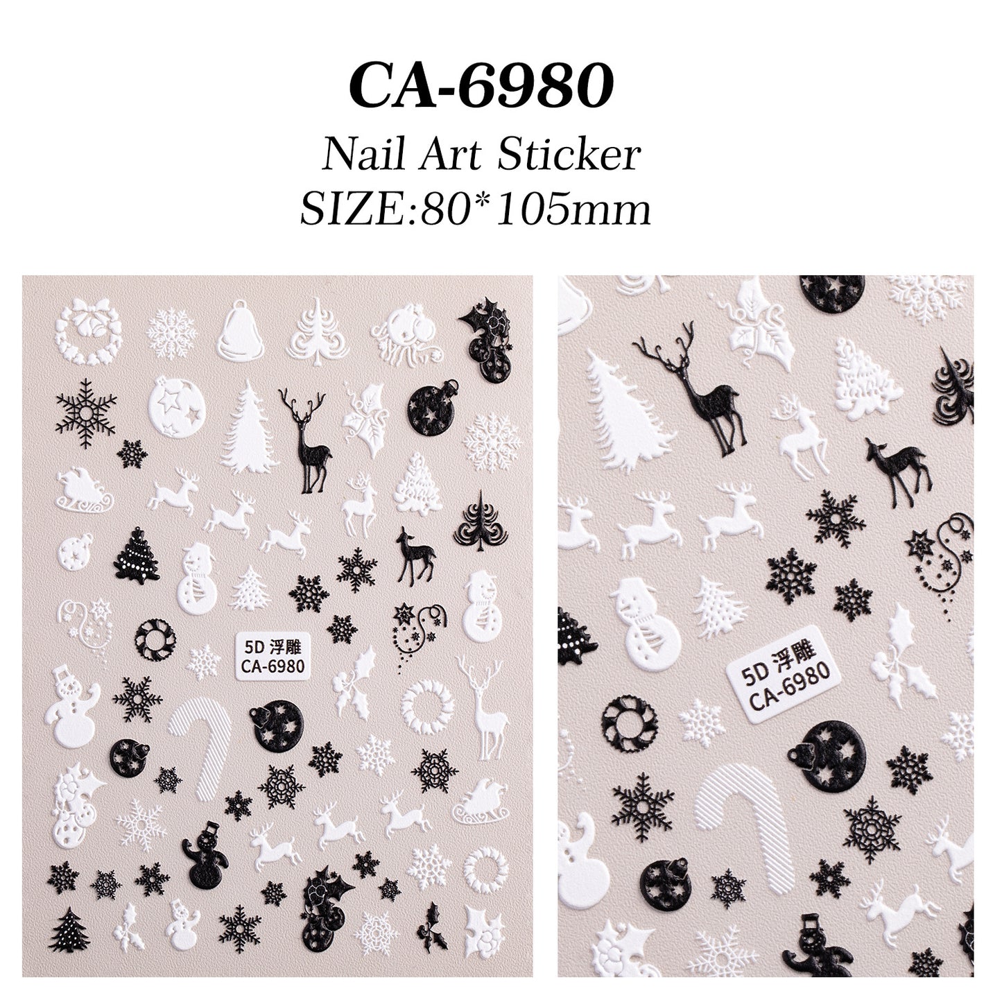 Cute Christmas Snowman Nail Art Sticker 5D Embossed Three-dimensional Santa Claus Elk Nail Sticker Ornament CA