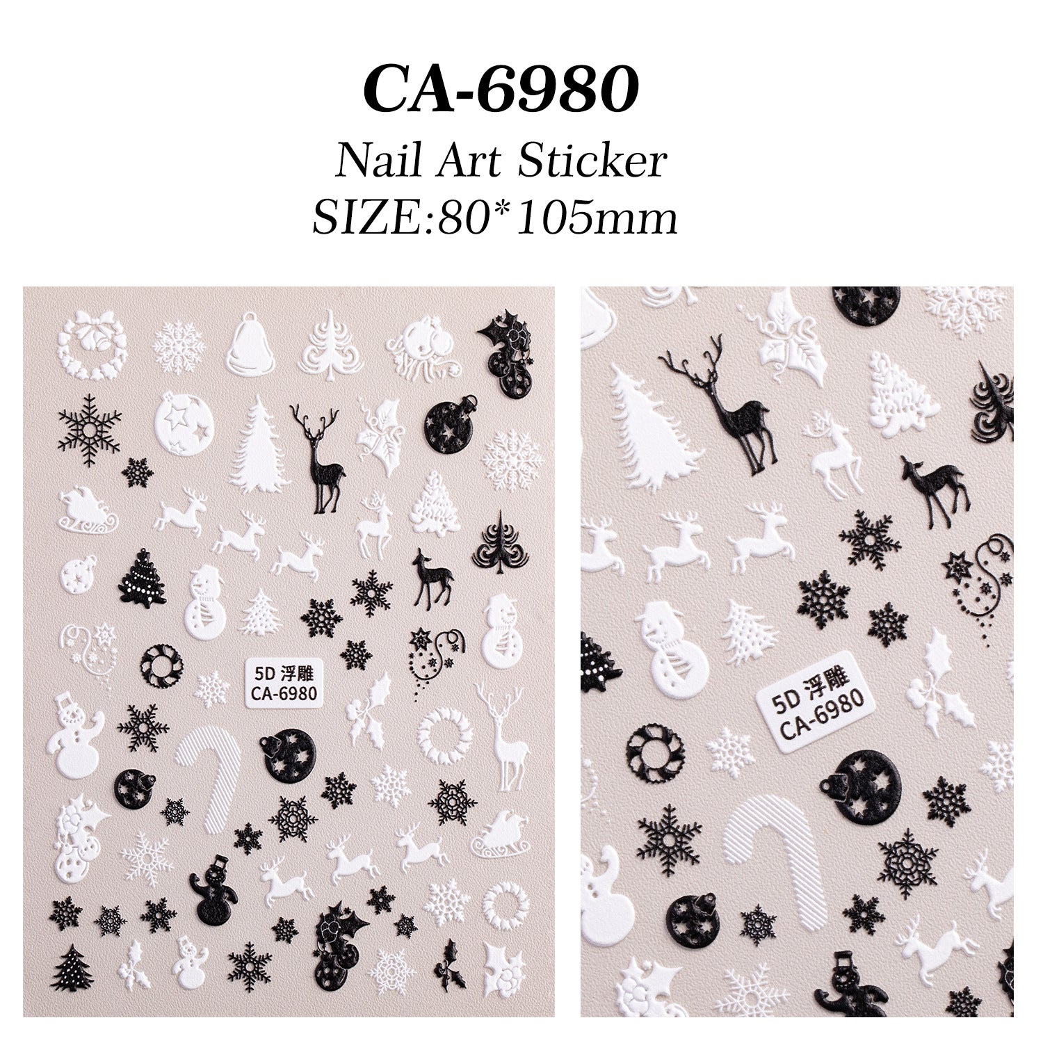 Cute Christmas Snowman Nail Art Sticker 5D Embossed Three-dimensional Santa Claus Elk Nail Sticker Ornament CA