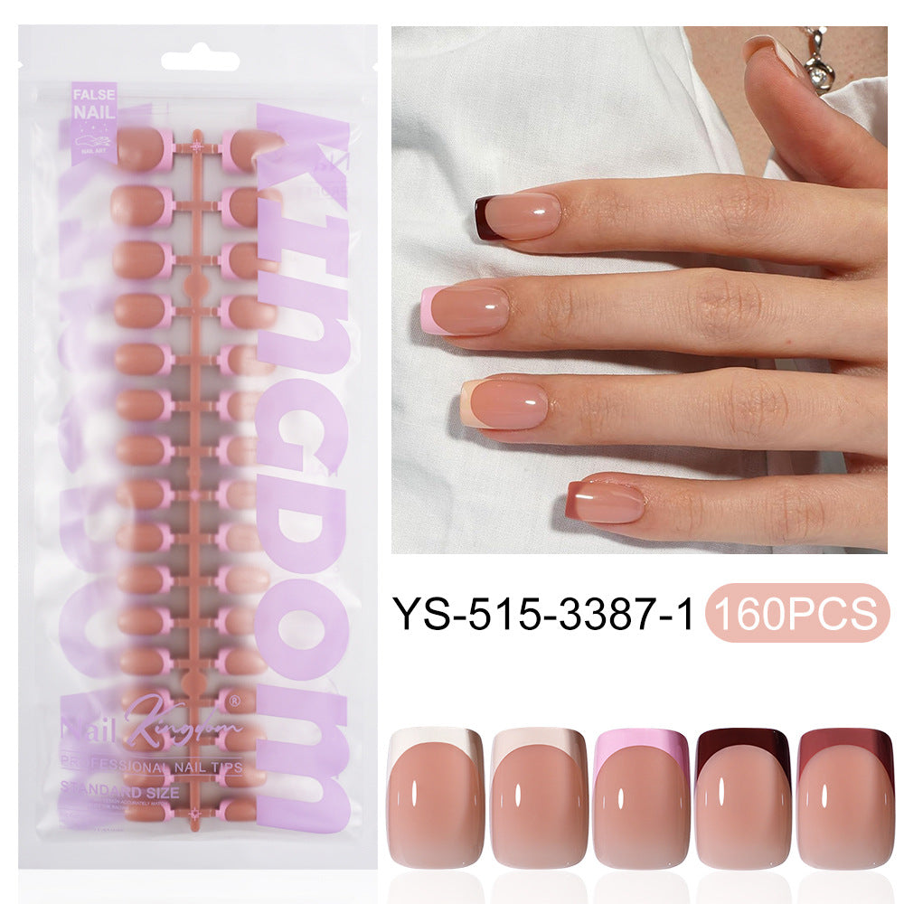 Nail Tips press on nails  explosion five-color French manicure glossy high-end square removable patch fake nail nail piece