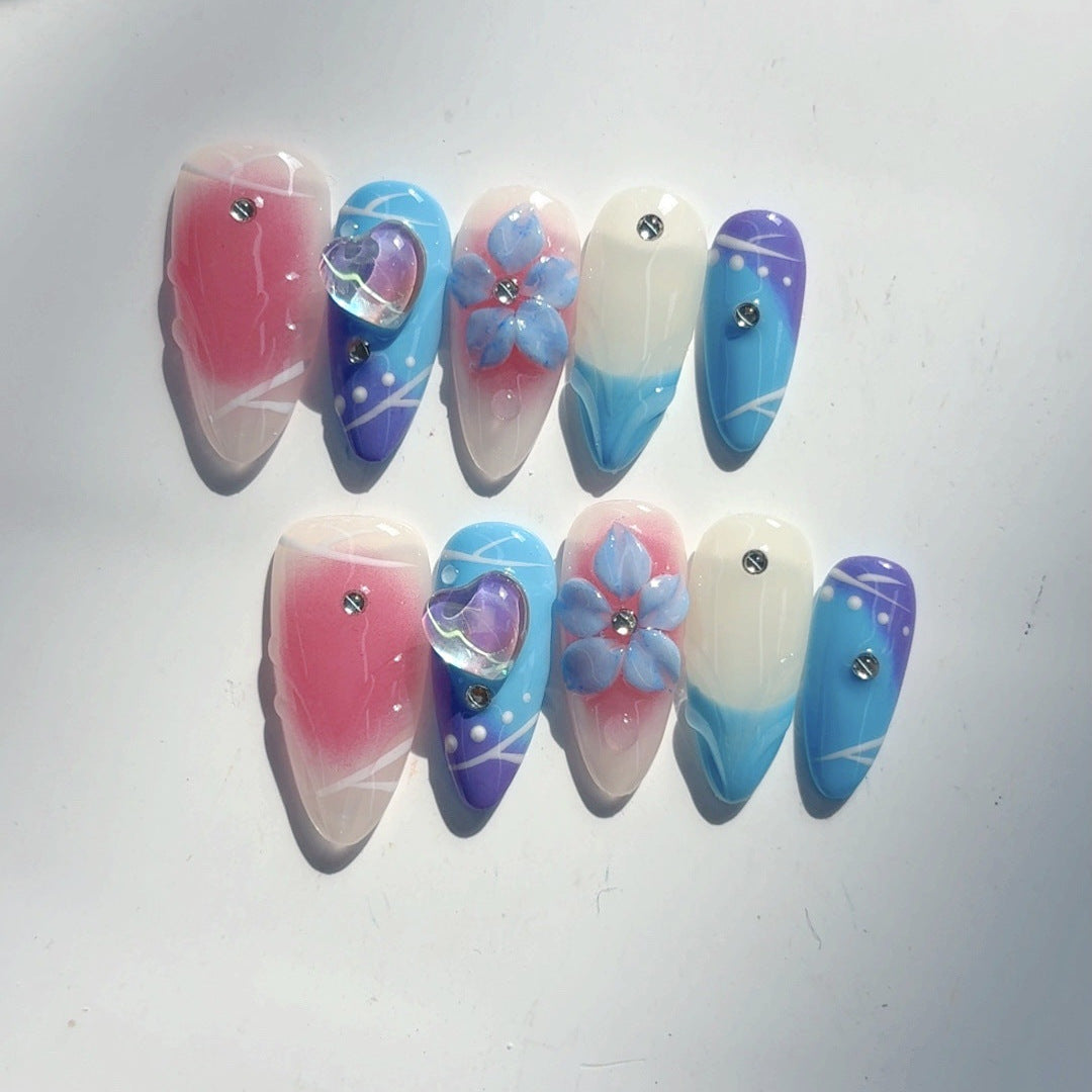 365nails-Enchanted Sea: "Ocean Bloom" – Almond Shape Handmade Press-On Nail