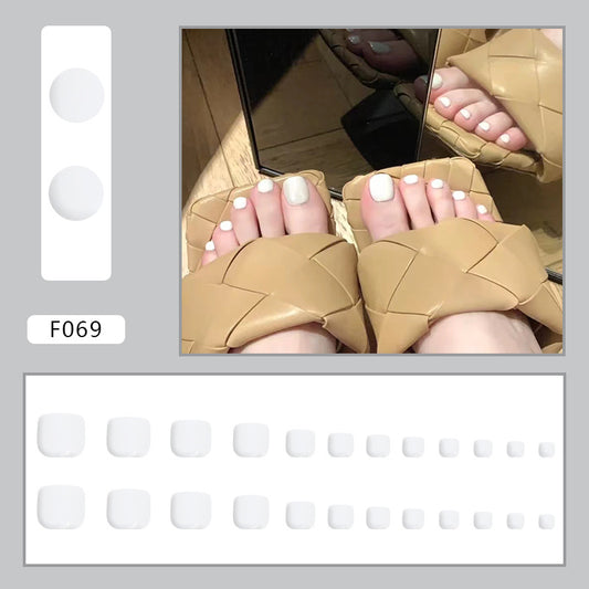 Uñas postizas blancas puras y simples, esmalte de uñas a presión, uñas postizas blancas brillantes, manicura portátil, 24 piezas en caja | 365nails