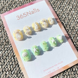 Sweet & Dopamine: "Citrus Mint Sorbet" – Sugar Texture Lemon & Green, 3D Shells, Starfish & Pearls Short Nails