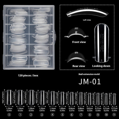 Nail Tips 120 transparent crystal nail molds, boxed with graduated crystal extension nail molds,  rapid phototherapy extension nail molds
