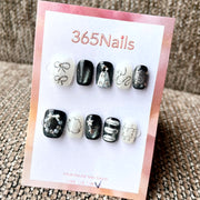 365nails: "黑色芭蕾" – 手繪單色 短款方形穿戴甲