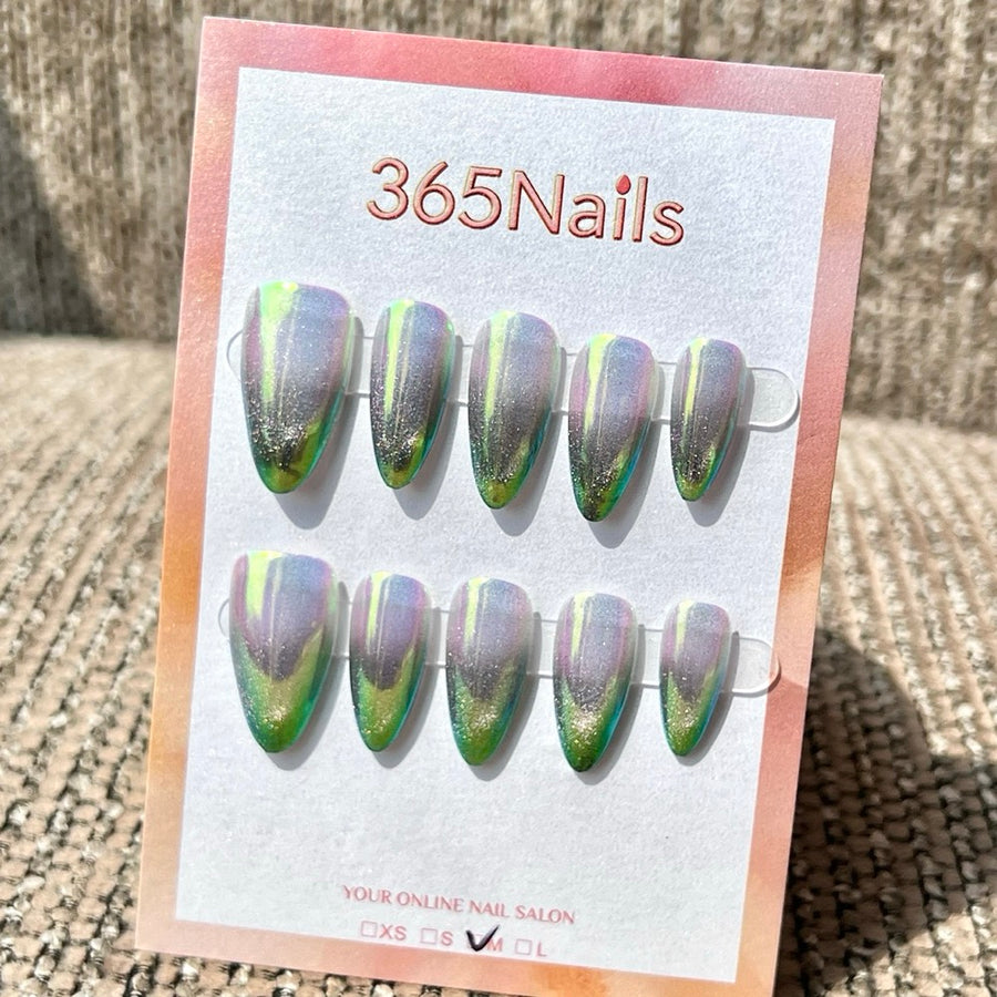 365nails 오로라 쉬머 수제 미디엄 스틸레토형 프레스온 네일