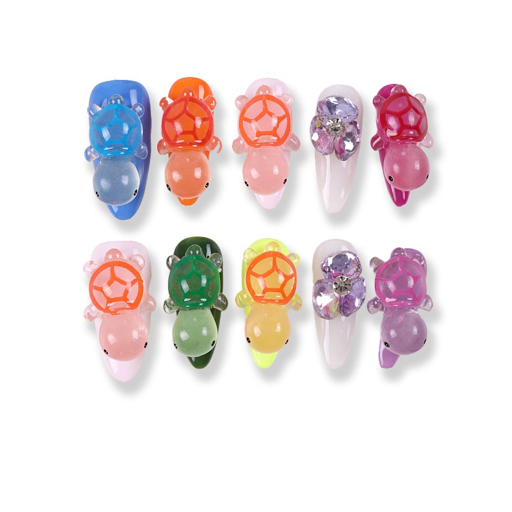 365Nails Candy Turtle Press-On Nails with Jelly Colors and Crystal Accents