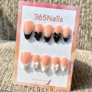 365nails：雙色蝴蝶結法式 — 3D 蝴蝶結 手工製 中長款 尖形 穿戴甲