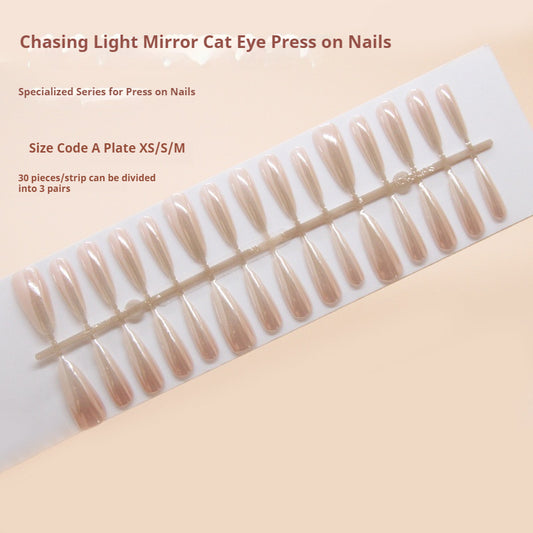 Nail Tips  prefabricated nail press on nails flesh-colored mirror removable nail tracking cat eye long nail patch ｜365nails