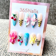 365nails: 썸머 하이브 – 3D 플로럴 수제 스틸레토형 프레스온 네일