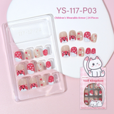 Children press on nails, cartoon 24-piece boxed finished product, sweet and cute children's removable fake nail patch manicure