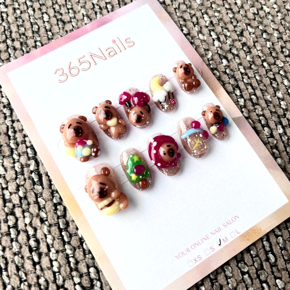365nails: "Teddy's Picnic" – 3D Bear Short Square Nails