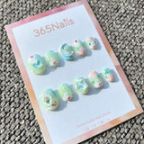 Sweet & Dopamine: "Minty Fairy Tale" – Jelly Mint Green Base, 3D Clear Butterfly, Moon & Star, Impasto Floral Press-on Nails