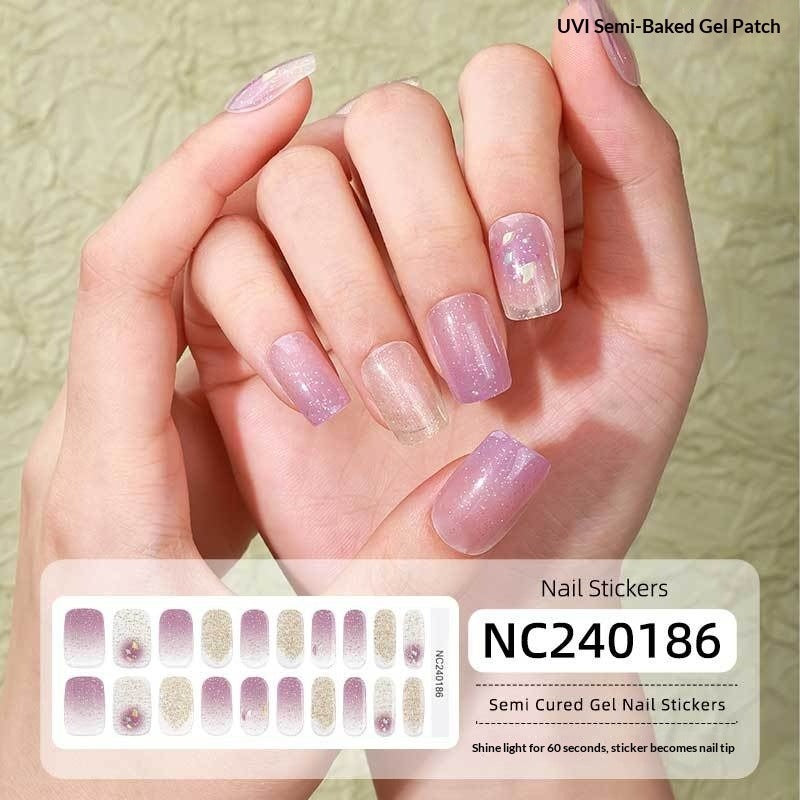 Semi-Cured Gel Nail Strips Foil Laser Gold Shimmer Glossy Set (MOQ=3)
