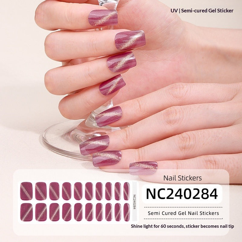 Semi-Cured Gel Nail Strips Sparkle Cat Eye Magnetic Glossy Design (MOQ=3)