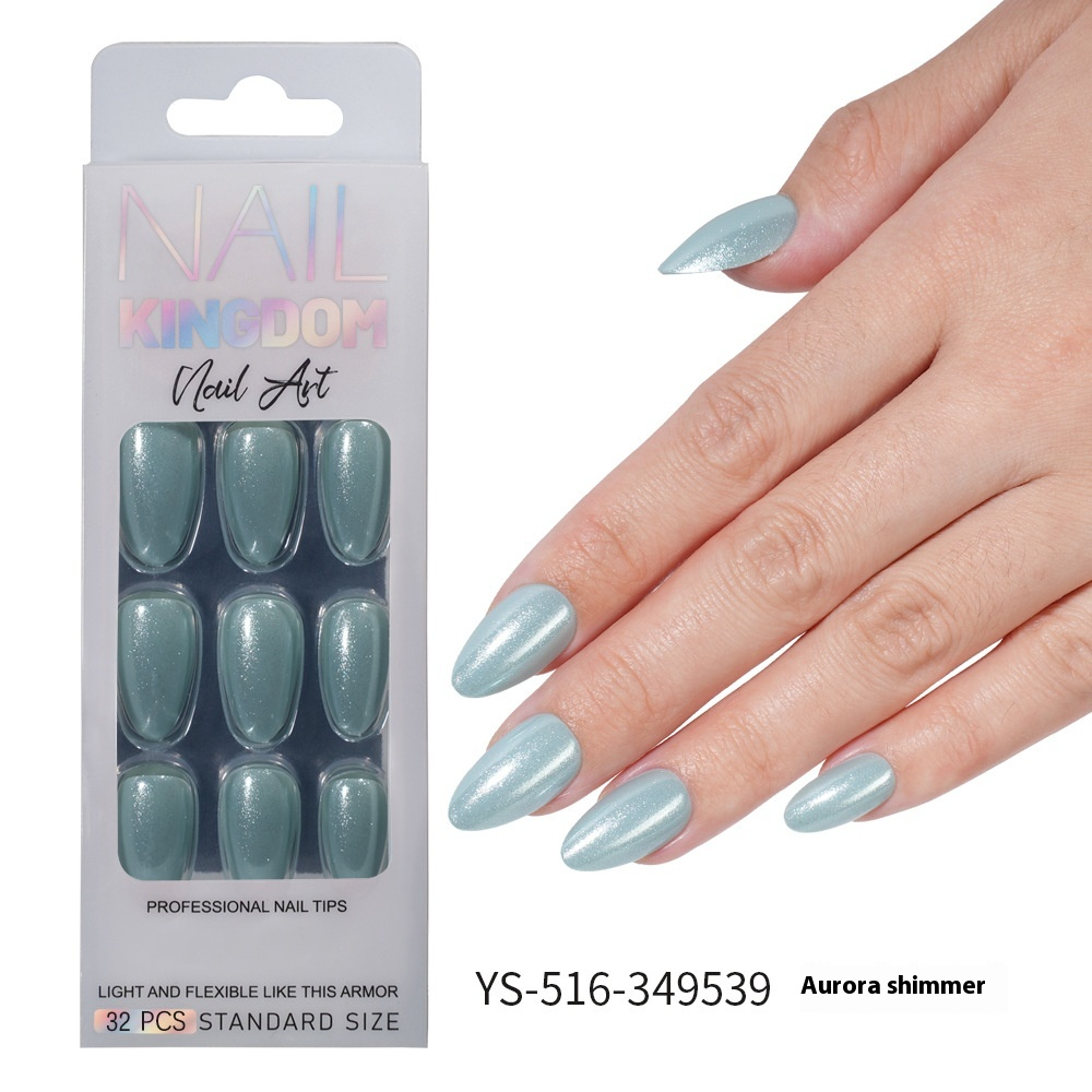 Press on nails Advanced Aurora Fine Flash Almond Short Nail Film Removable Fake Nail Prefabricated Solid Color  Nail Art Wholesale