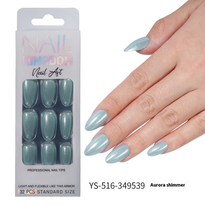 Press on nails Advanced Aurora Fine Flash Almond Short Nail Film Removable Fake Nail Prefabricated Solid Color  Nail Art Wholesale
