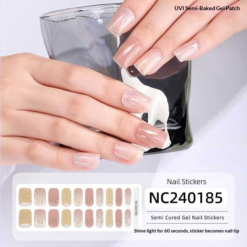 Semi-Cured Gel Nail Strips Foil Laser Gold Shimmer Glossy Set (MOQ=3)