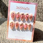 365nails: "Gilded Bloom" – Hand-Painted Floral Line Art Handmade Almond Nails