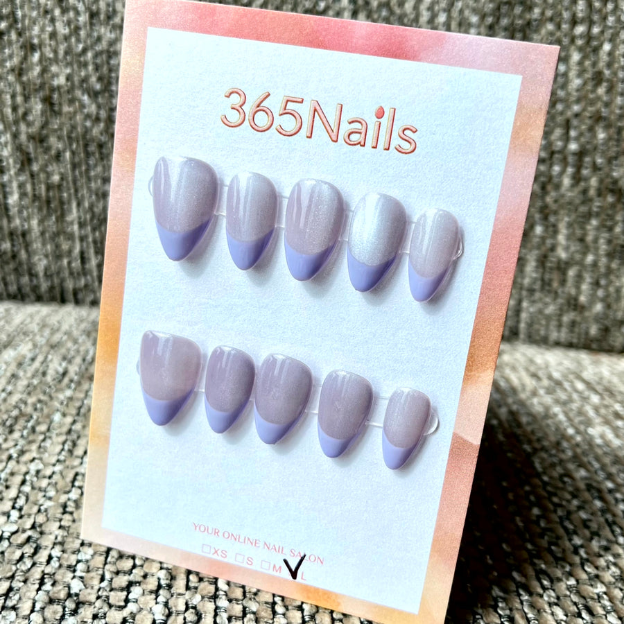 365nails: "Lavender Haze" – Gradient French Tip Handmade Press on Nails Short Almond Nails