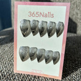 Chrome Meteor Dragon Claw Stiletto Silver Glitter & Mirror Chrome Handmade Dragon Nail