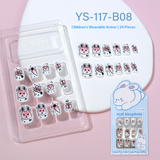 Children press on nails, cartoon 24-piece boxed finished product, sweet and cute children's removable fake nail patch manicure