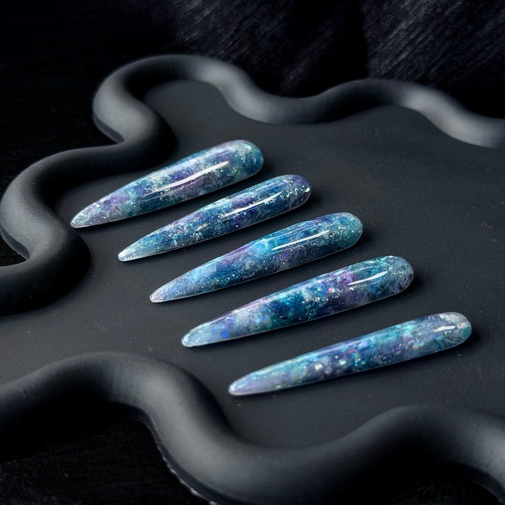 Long Stiletto Galaxy Press-On Nails in Blue Purple
