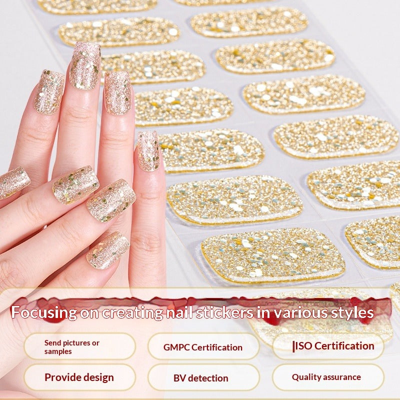Semi-Cured Gel Nail Strips Pure Glitter Ultra-Sparkle Metallic Glossy Set (MOQ=3)