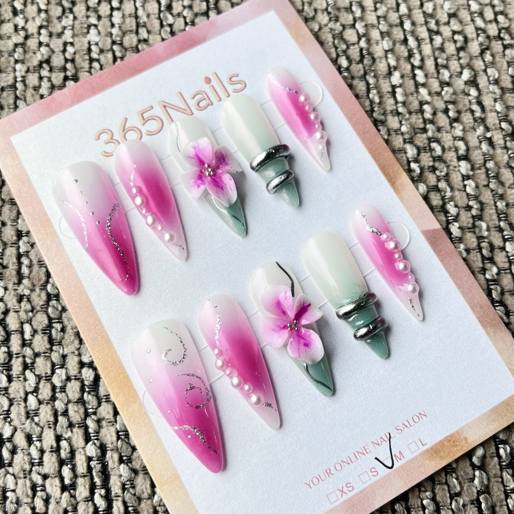365nails: "Miragem de Orquídea" – Unhas Stiletto 3D Florais Artesanais