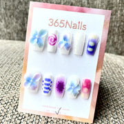 365nails：「夢幻綻放」—3D 花卉與抽象設計 手工製 杏仁形 穿戴甲