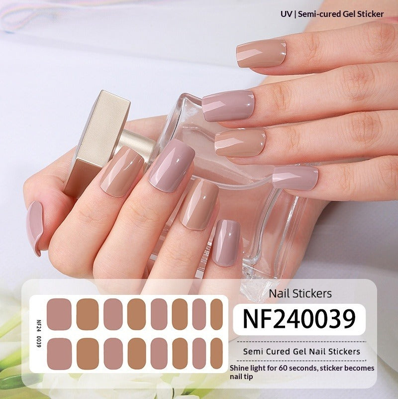 Semi-Cured Gel Nail Strips Solid Glitter Korean Japanese Minimal Design (MOQ=3)