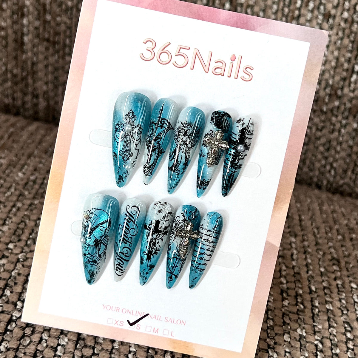 Arctic Swirl - Blue Silver Abstract Press-On Nails