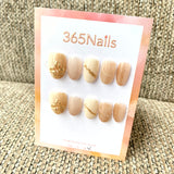 365nails: "Minimalist Gold Slash" – 3D Metallic Accent & Sheer Nude Handmade Oval Nails