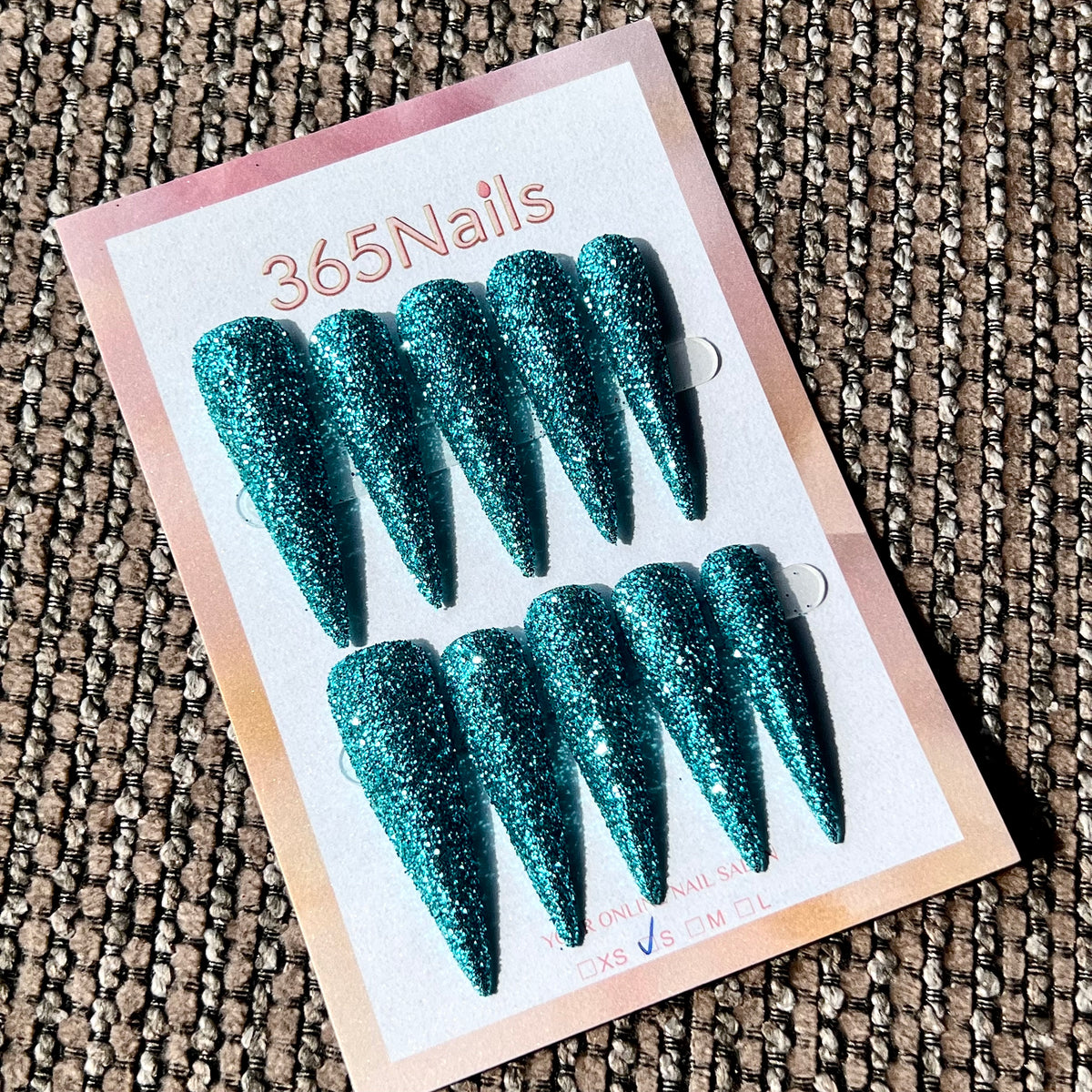 Teal Current - Blue Green Fine Glitter Stiletto Press-On Nails | Starry Glitter Series