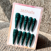 Emerald Flare - Dark Teal Chunky Glitter Stiletto Press-On Nails | Starry Glitter Series