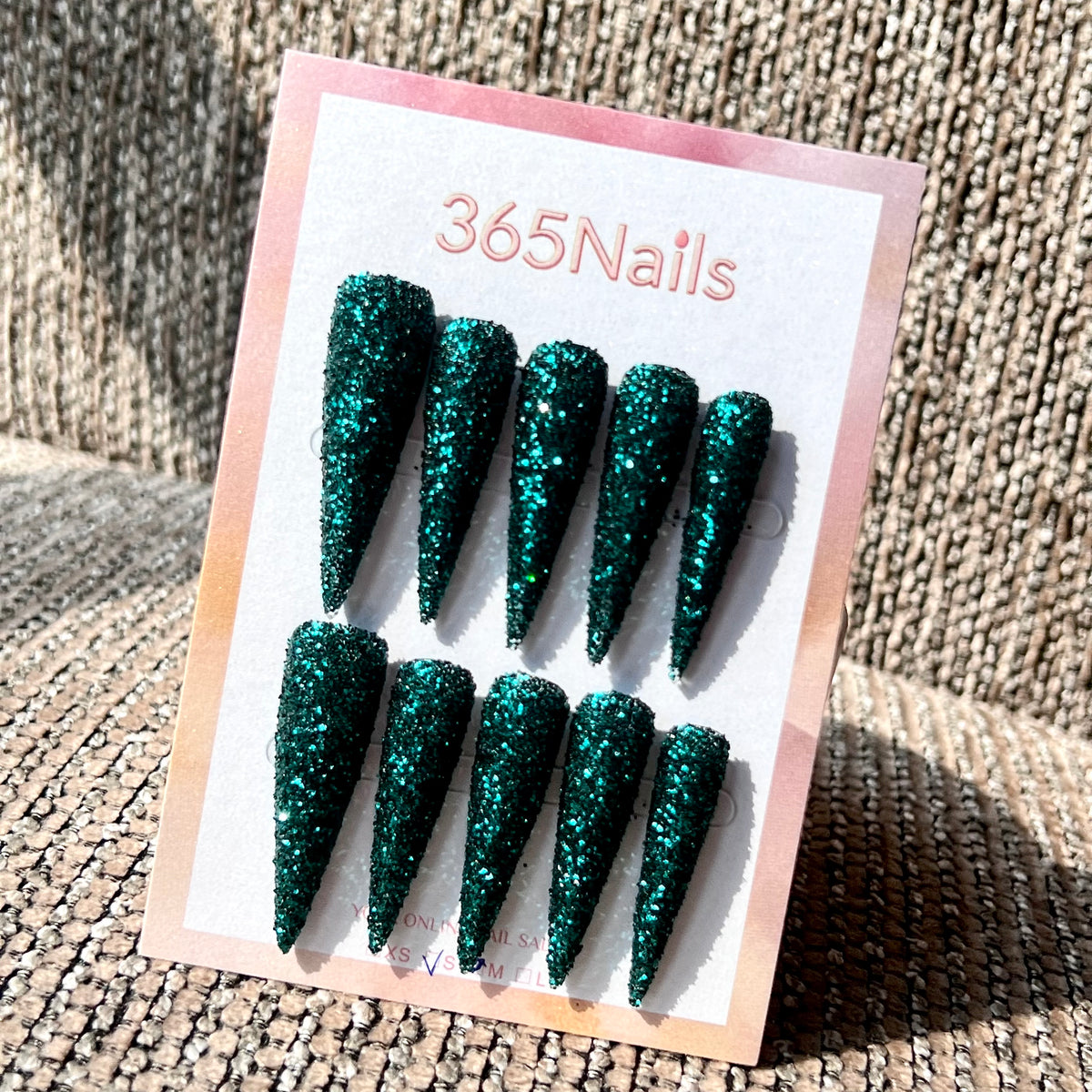 Emerald Flare - Dark Teal Chunky Glitter Stiletto Press-On Nails | Starry Glitter Series